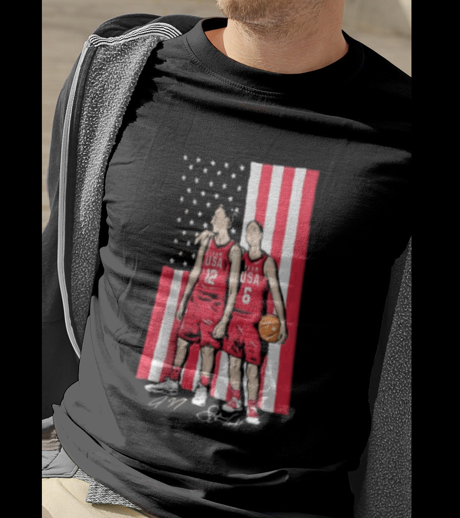 Sue Bird Diana Taurasi USA Basketball American Flag Signatures T-Shirt