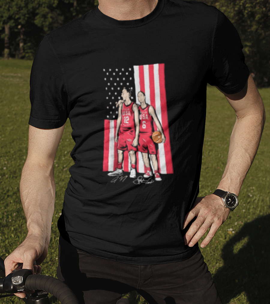 Sue Bird Diana Taurasi USA Basketball American Flag Signatures T-Shirt