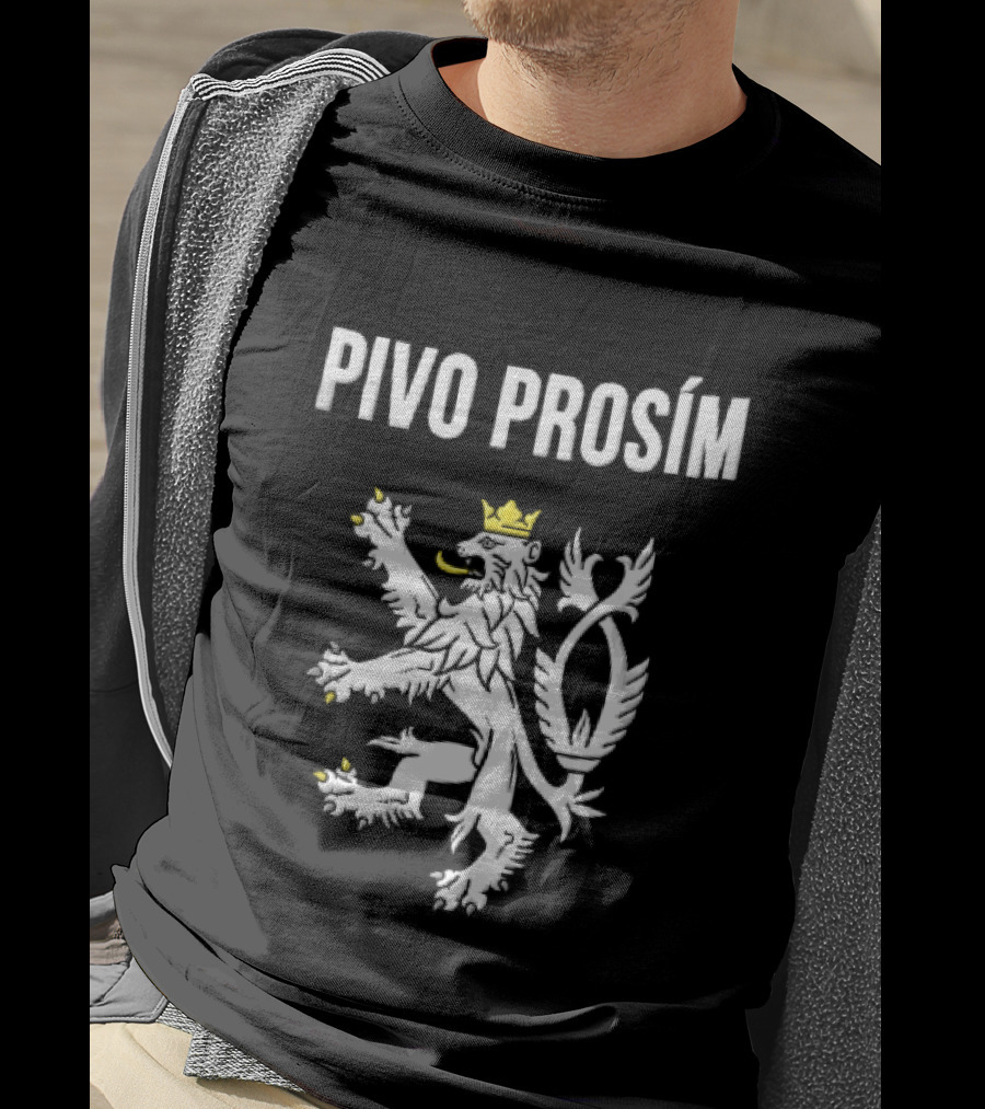 Pivo Prosim Crowned White Double Tailed Czech Lion T-Shirt