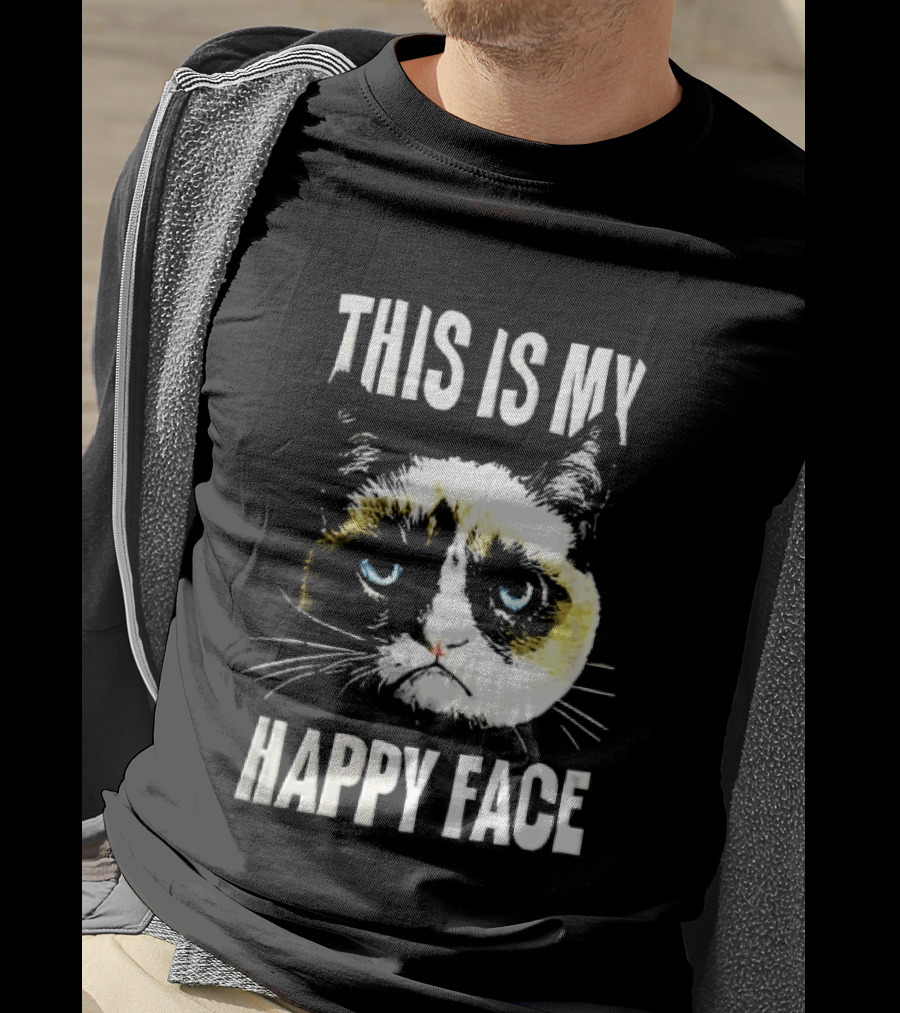 This Is My Happy Face Grumpy Cat Blue Eyes Frowning T-Shirt