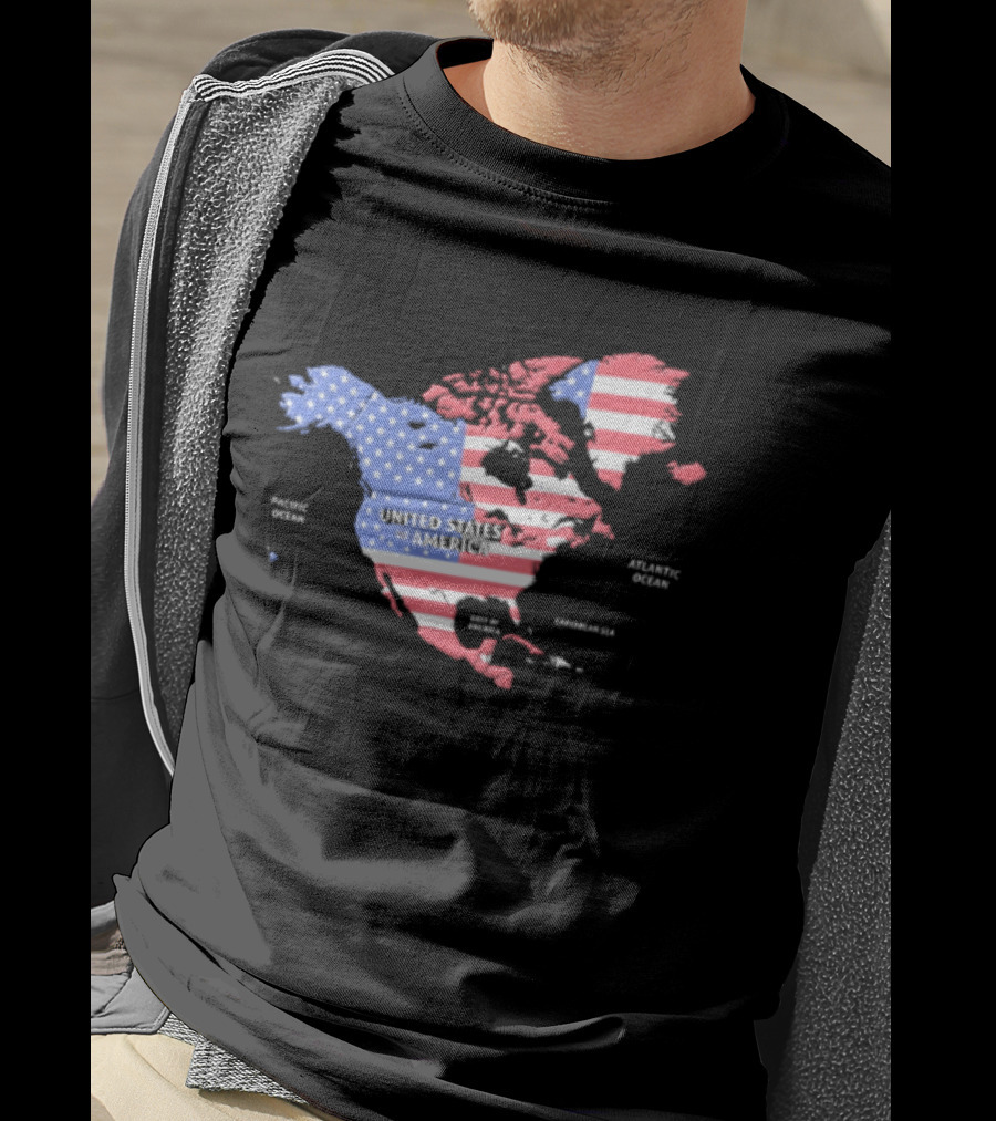 United States American Flag Map Of North America Featuring USA Canada Mexico Greenland T-Shirt