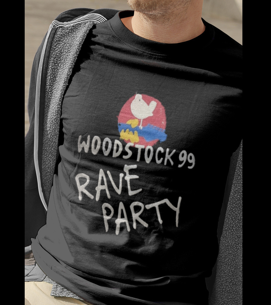 Woodstock 99 Rave Party White Dove Blue Guitar Red T-Shirt