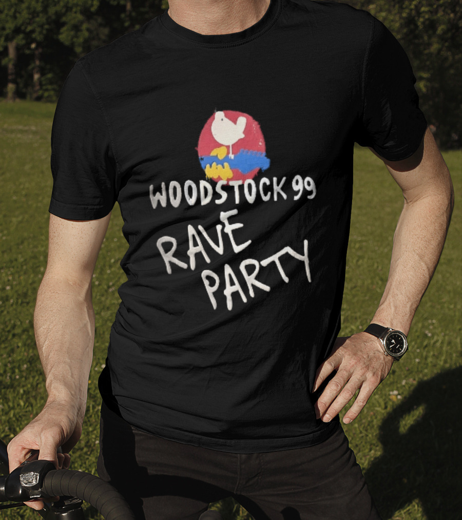 Woodstock 99 Rave Party White Dove Blue Guitar Red T-Shirt