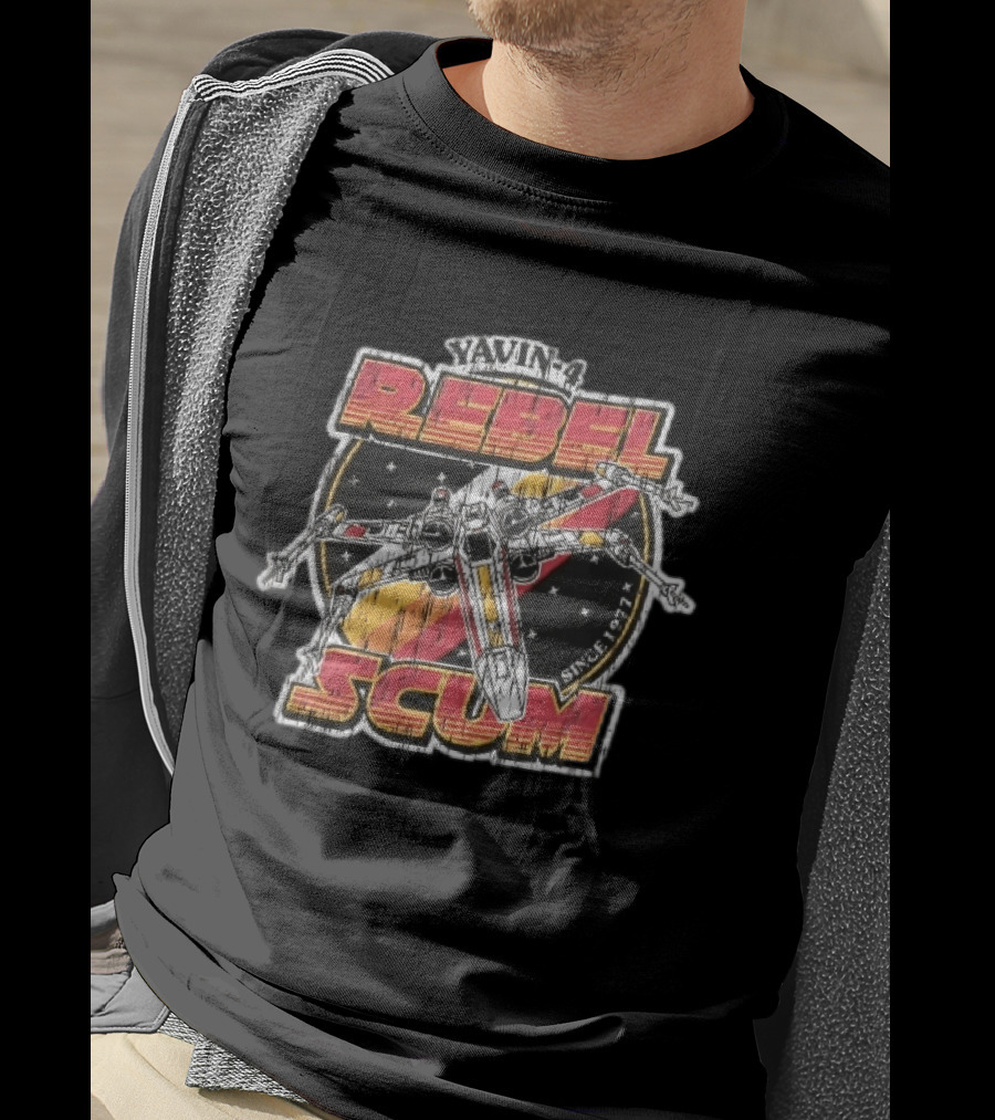 Yavin 4 Rebel Scum Since 1977 Distressed X Wing Starfighter Space T-Shirt