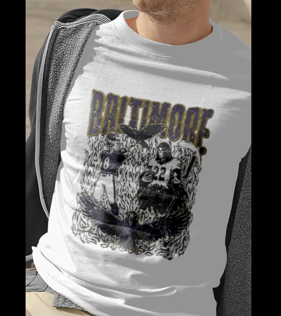 Baltimore Ravens Skeleton Grim Reaper Scythe Purple Flames Football Players Ravens T-Shirt