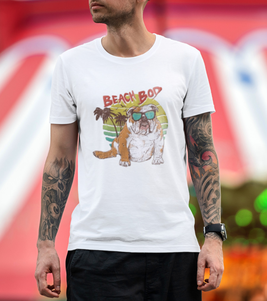 Beach Bod Bulldog With Sunglasses And Palm Trees T-Shirt
