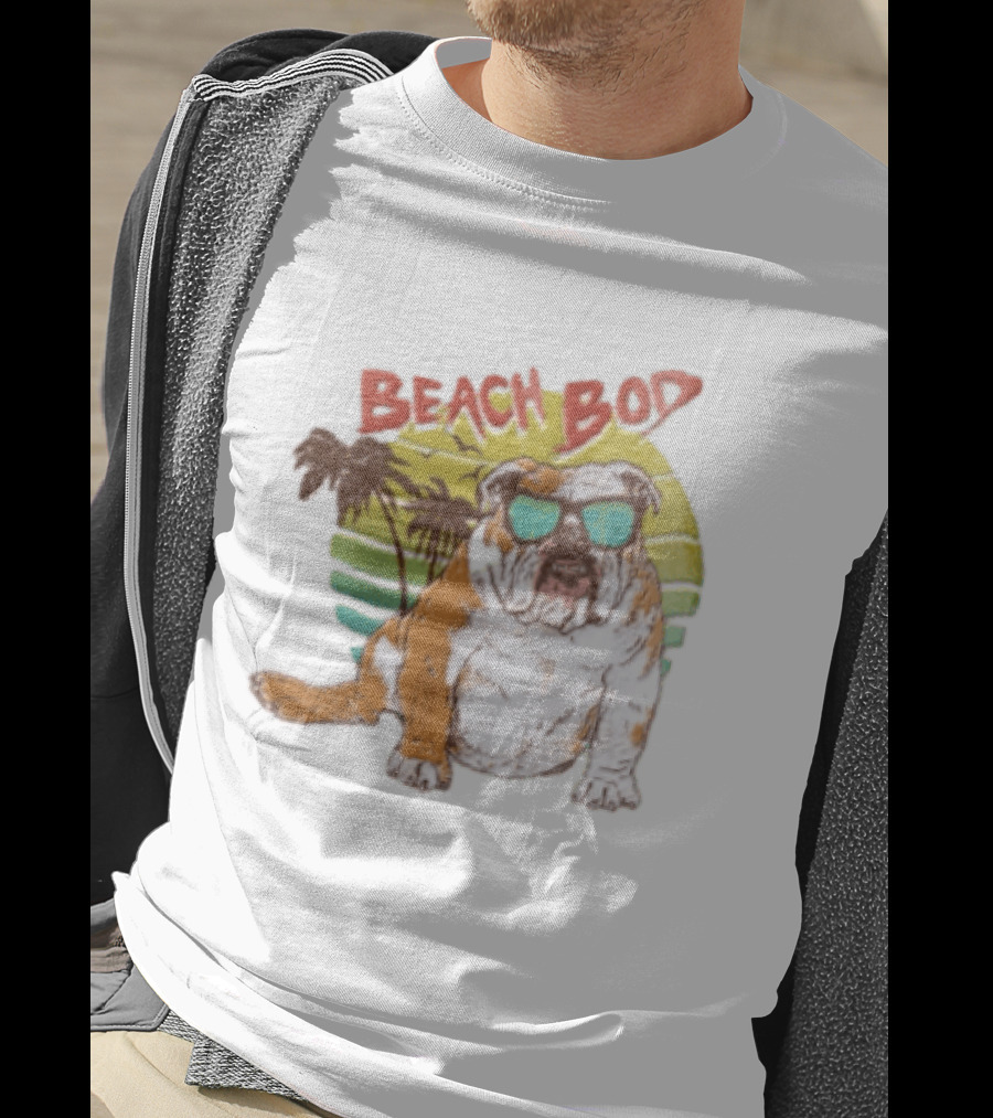 Beach Bod Bulldog With Sunglasses And Palm Trees T-Shirt