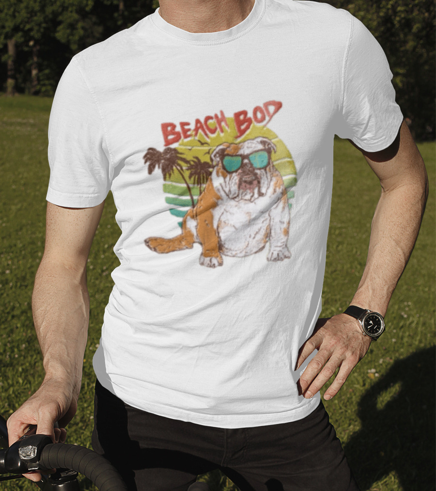 Beach Bod Bulldog With Sunglasses And Palm Trees T-Shirt