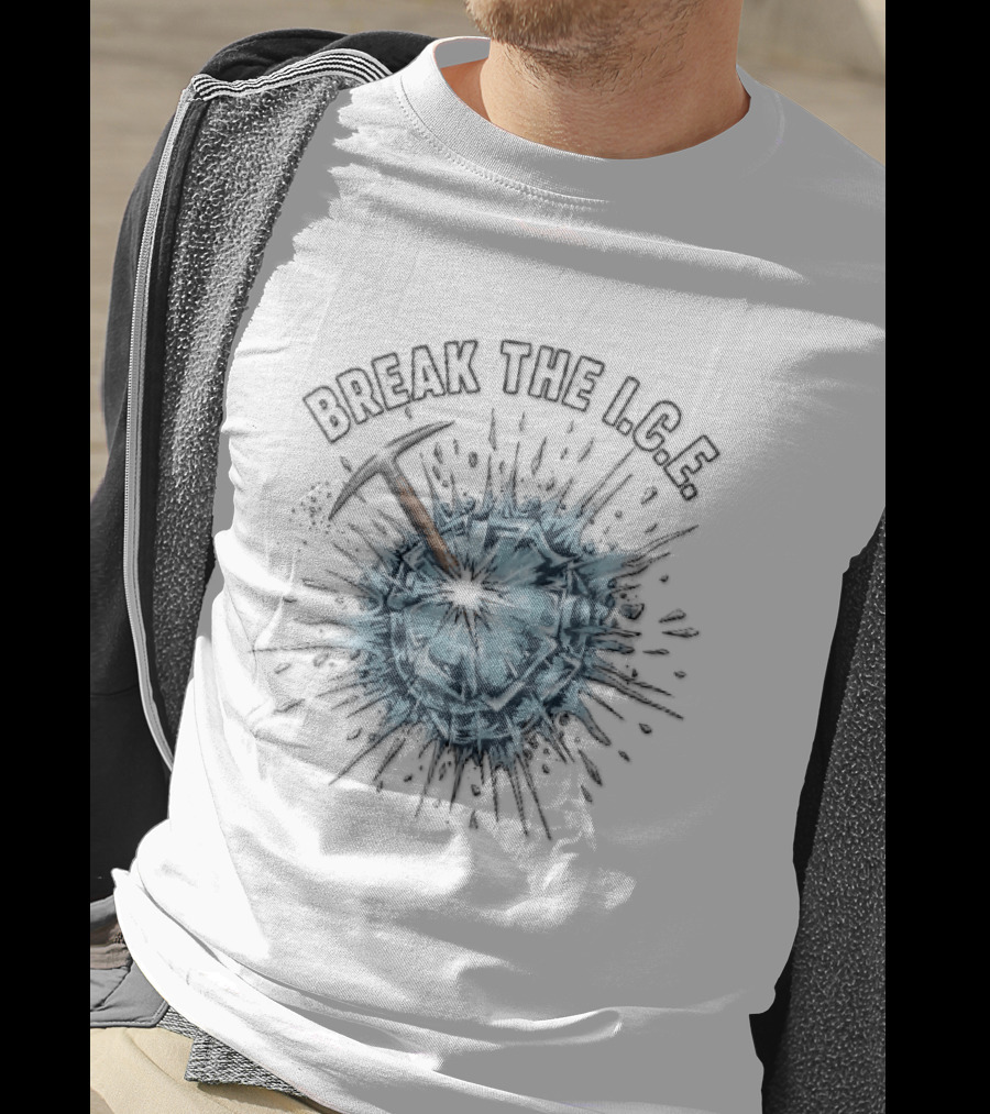 Break The Ice Pickaxe Shattering Frozen Sphere Splatter Shards T-Shirt