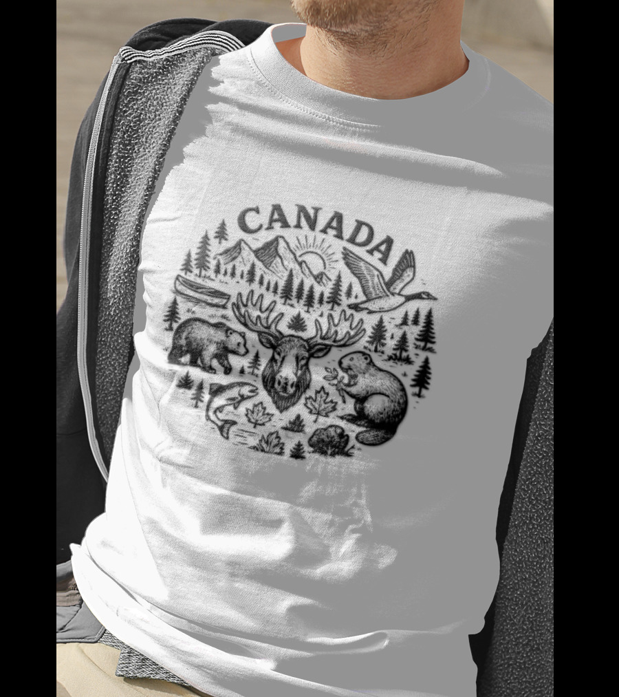 Canada Moose Bear Owl Squirrel Trees Mountains Sun Wildlife T-Shirt