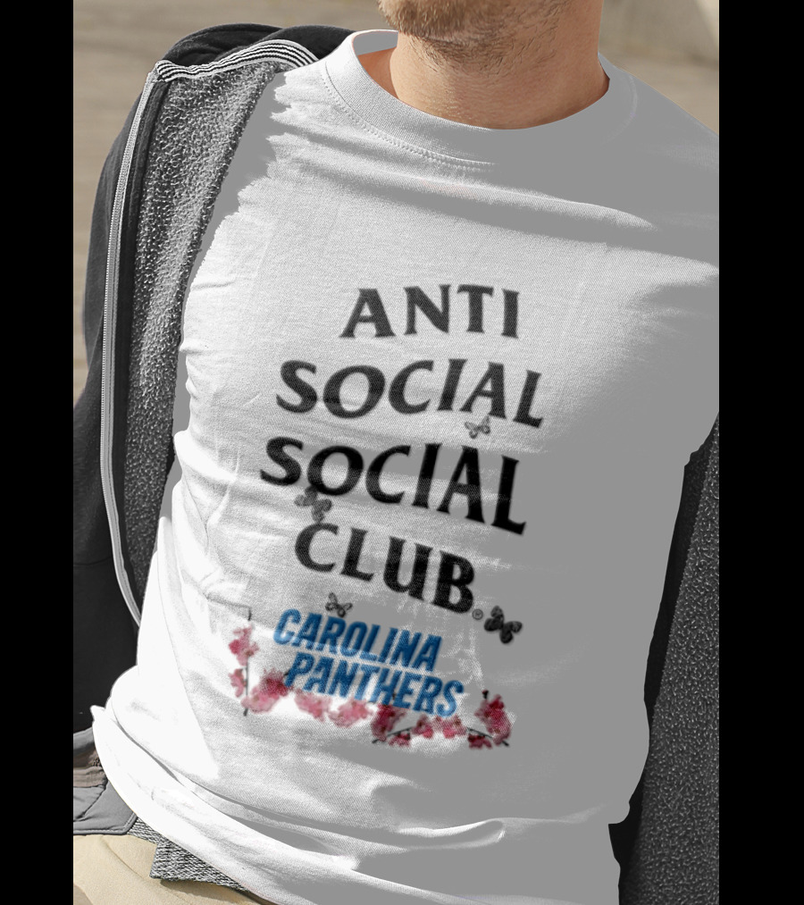Carolina Panthers Anti Social Social Club Butterfly Roses 2026 T-Shirt