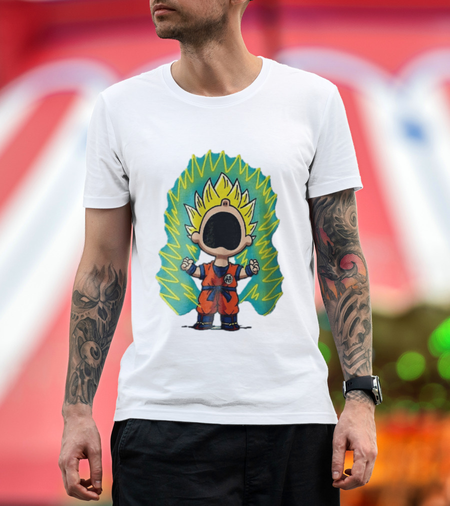 Cartoon Super Saiyan Screaming Boy With Yellow Aura And Orange Suit T-Shirt