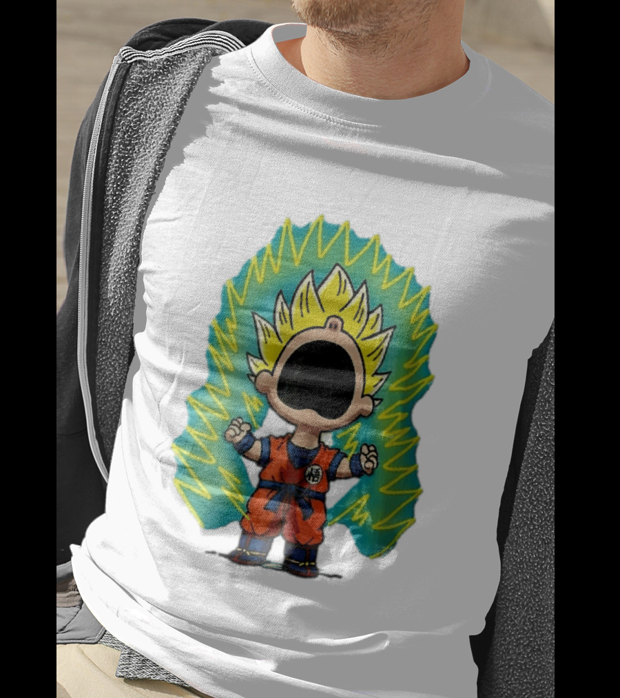 Cartoon Super Saiyan Screaming Boy With Yellow Aura And Orange Suit T-Shirt