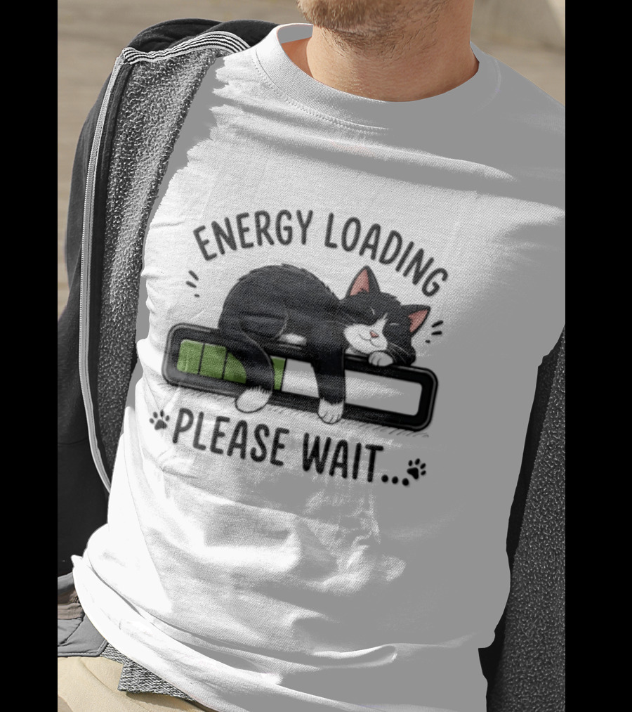 Cat Energy Loading Please Wait Sleeping Black Cat Battery Charge T-Shirt