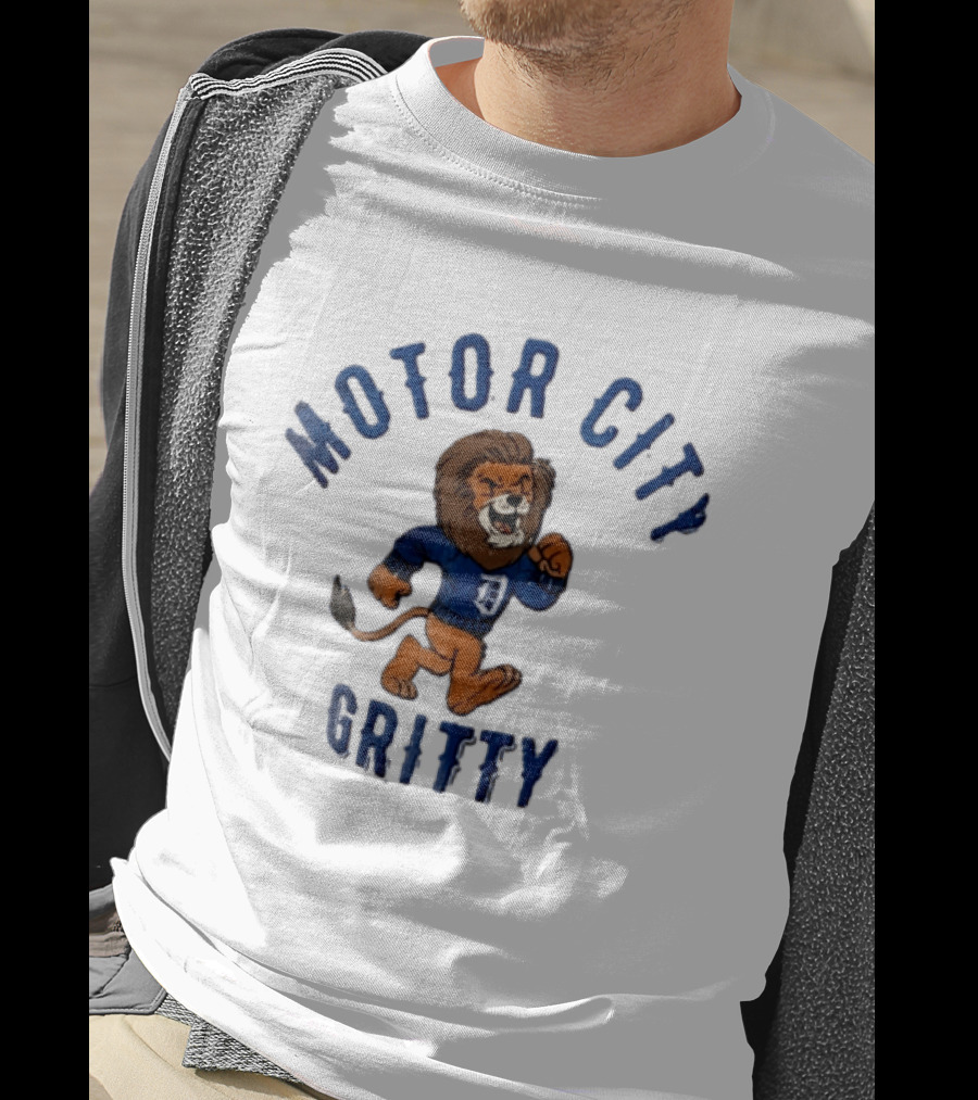 Motor City Gritty Distressed Cartoon Lion Running Detroit Lions T-Shirt
