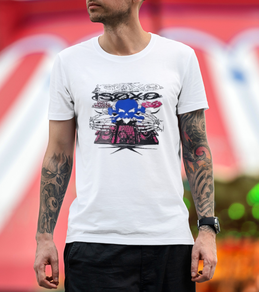 Isoxo Dont Get Mad Aim Back Blue Skull Skeleton Hands Dj Turntables T-Shirt