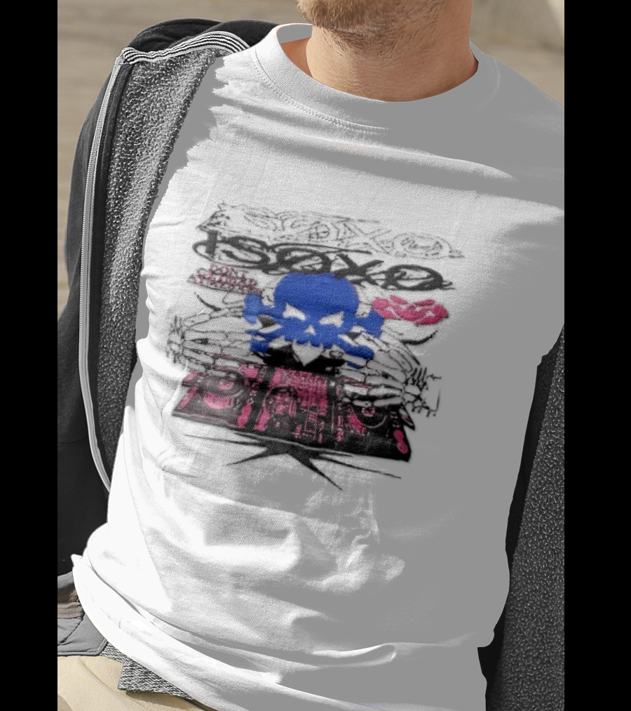 Isoxo Dont Get Mad Aim Back Blue Skull Skeleton Hands Dj Turntables T-Shirt