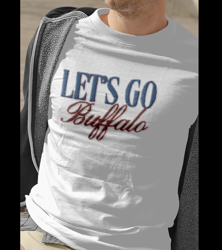 Let's Go Buffalo Blue Serif Red Cursive Embroidered T-Shirt