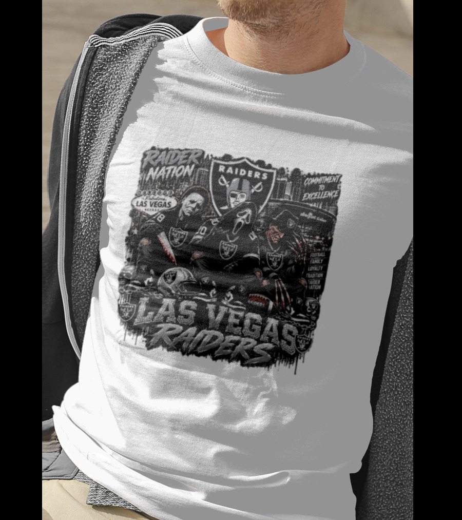 Raider Nation Las Vegas Raiders Michael Myers Ghostface Freddy Krueger Commitment To Excellence Halloween Allegiant Stadium T-Shirt