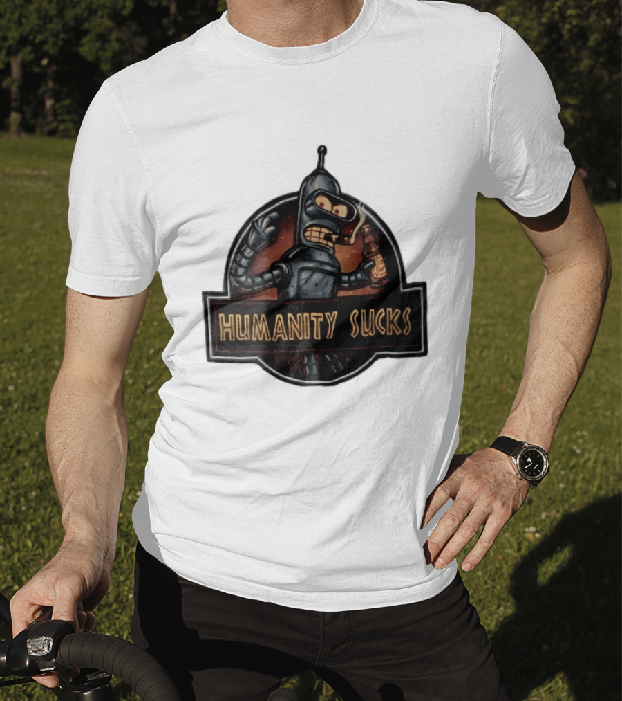Humanity Sucks Robot Holding Beer T-Shirt