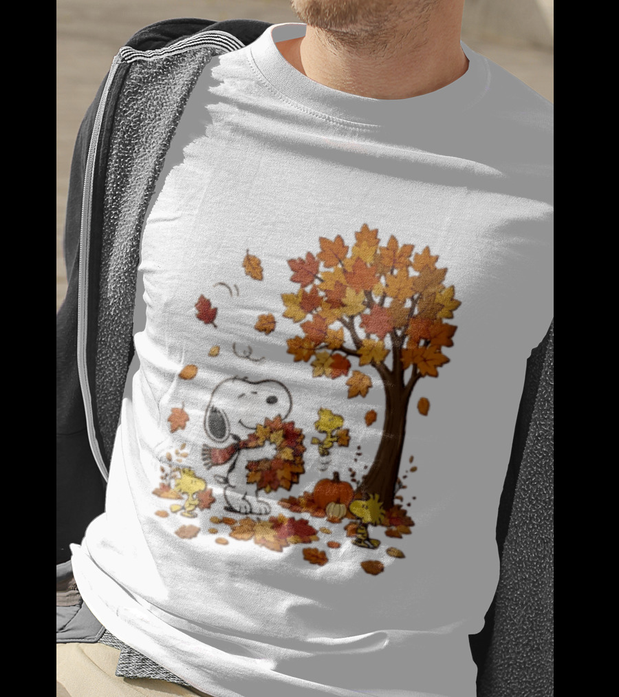 Snoopy Woodstock Autumn Leaves Pumpkin Fall Season Vibes T-Shirt
