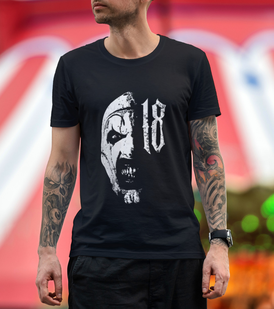 18 Terrifier Clown Distressed Half Face Screaming T-Shirt