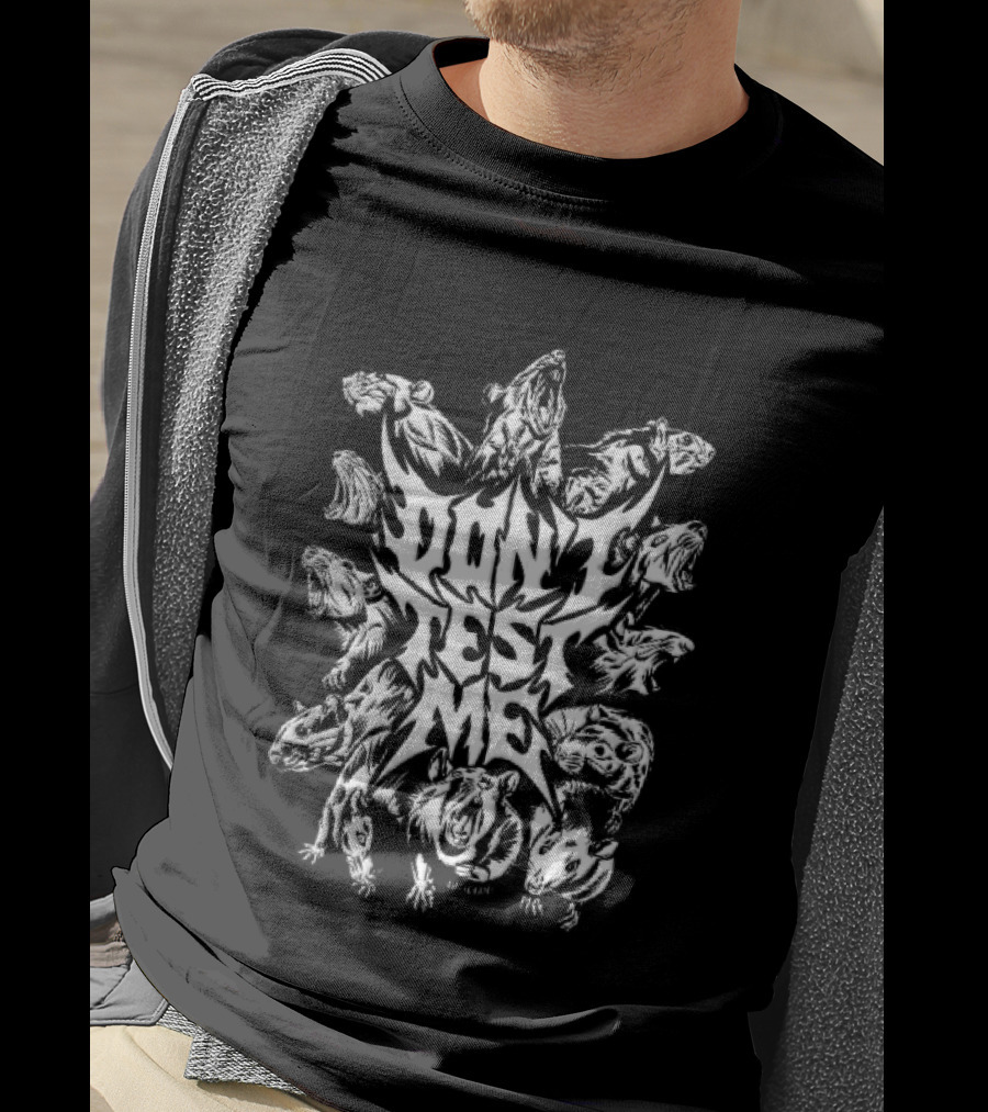 Anticarnist Don't Test Me Snarling Rats Metal Line Symmetrical T-Shirt