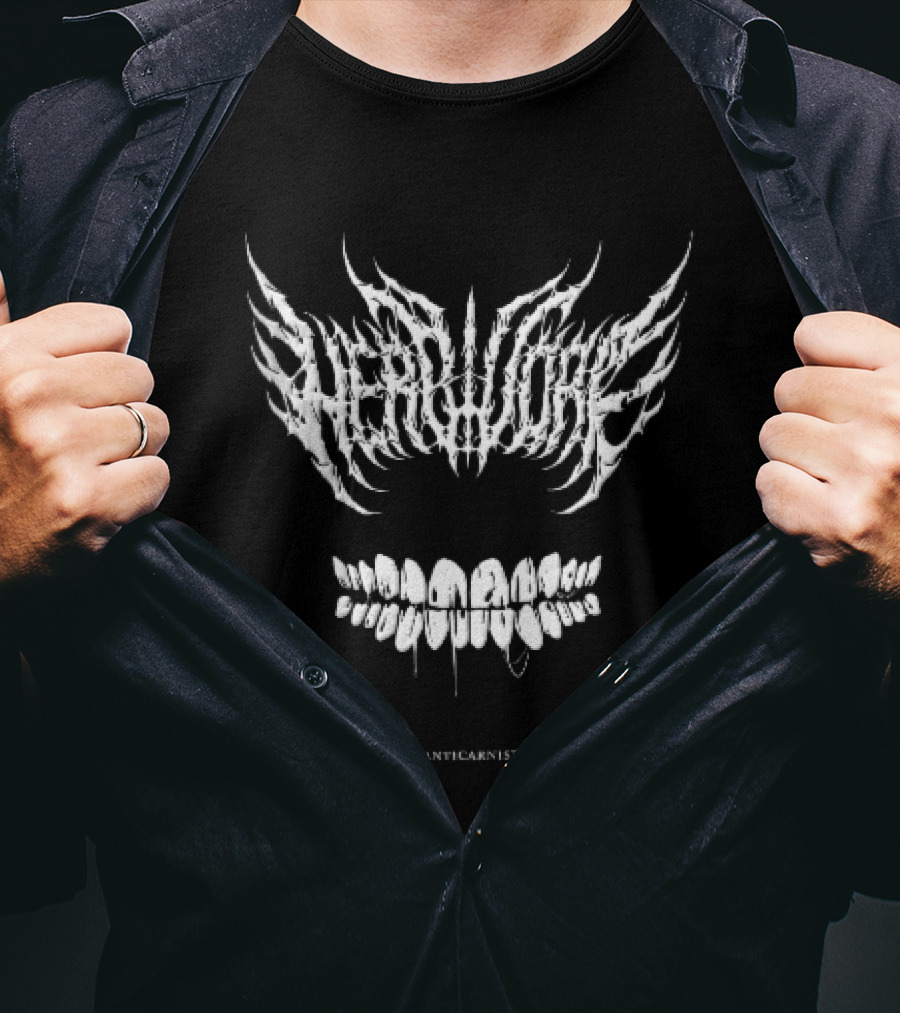 Anticarnist Herbivore Spiky Death Metal Dripping Teeth T-Shirt