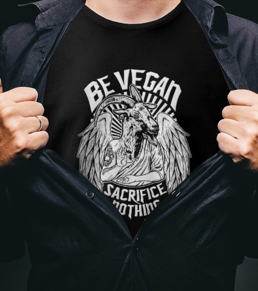 Be Vegan Sacrifice Nothing Anticarnist Winged Goat Third Eye Line T-Shirt