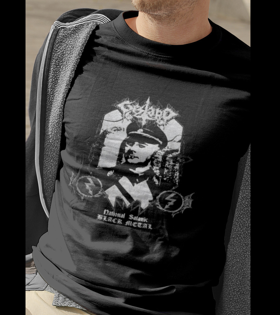 Gestapo National Satanic Black Metal Nazi Ss Officer Halftone Spiky Frame T-Shirt