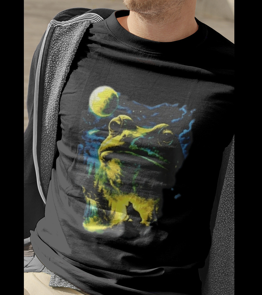 Giant Toad Glowing Moon Howling Waterfall Forest Mystic Scene T-Shirt