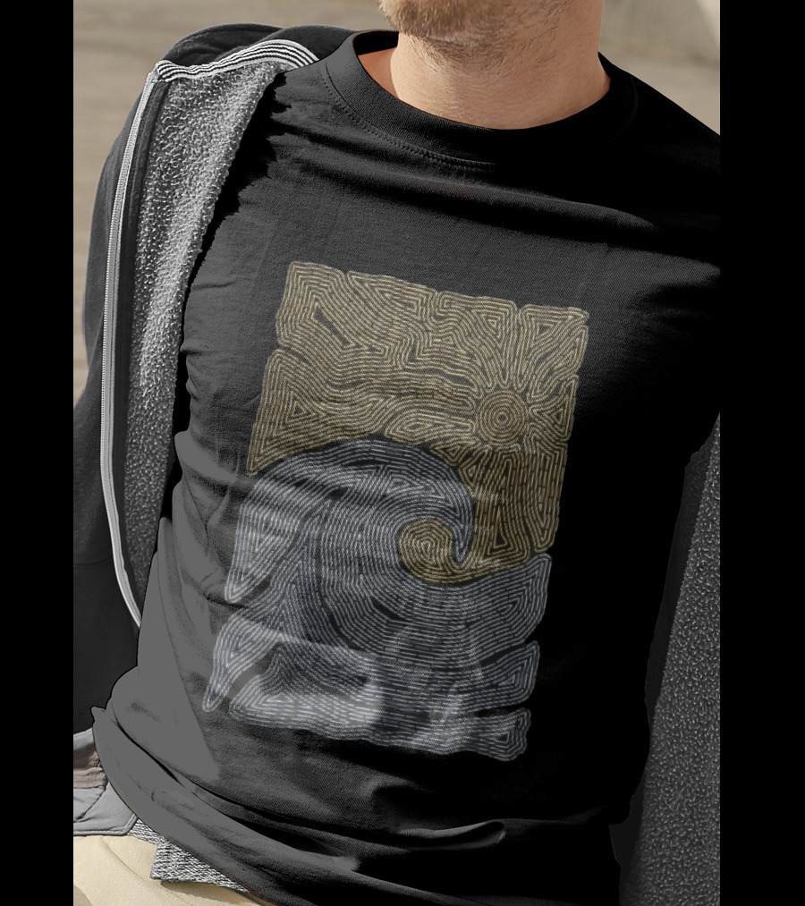 Golden Sun Over Crashing Blue Ocean Wave Line Maze T-Shirt