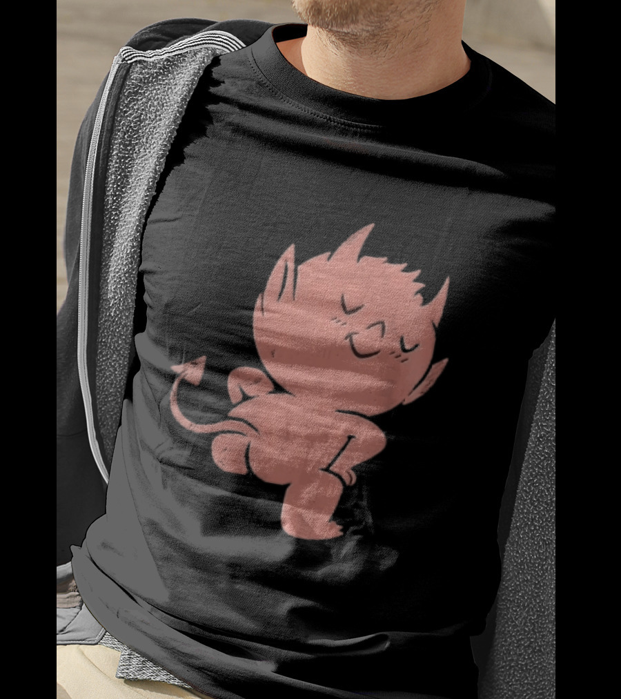 Mischievous Little Red Devil Cartoon Mooning With Distressed Texture T-Shirt