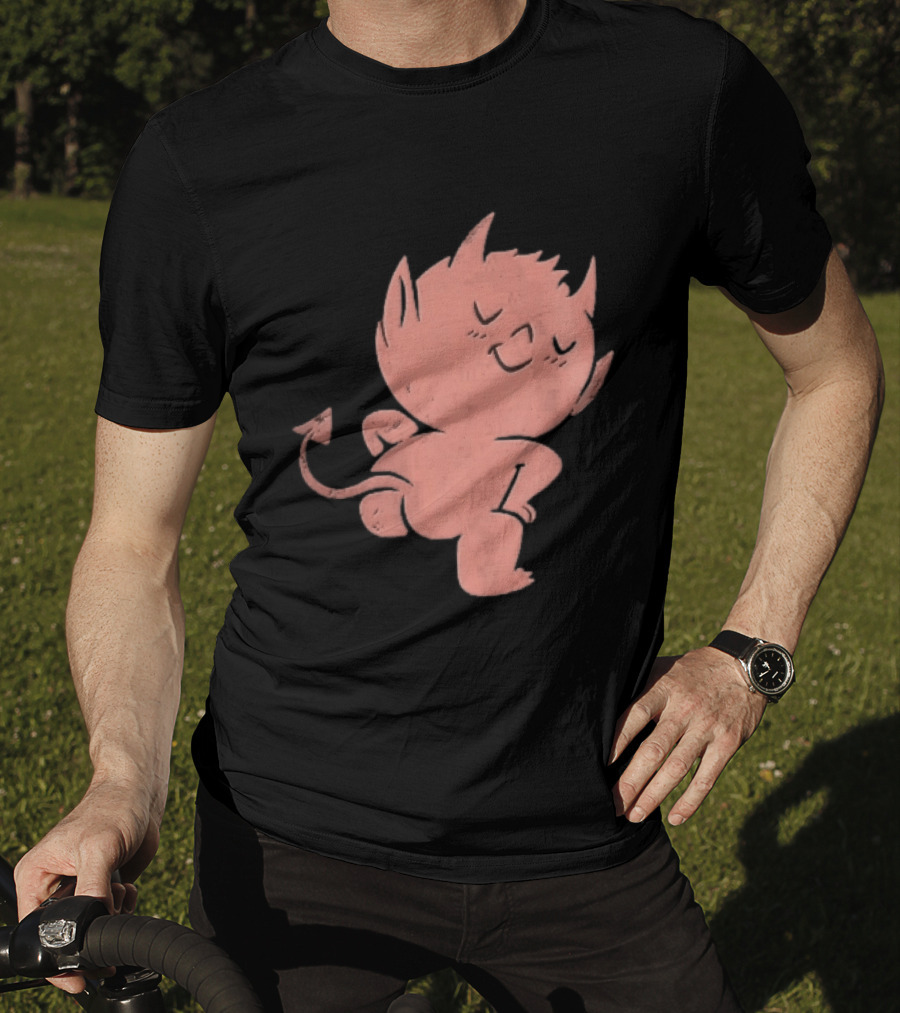 Mischievous Little Red Devil Cartoon Mooning With Distressed Texture T-Shirt