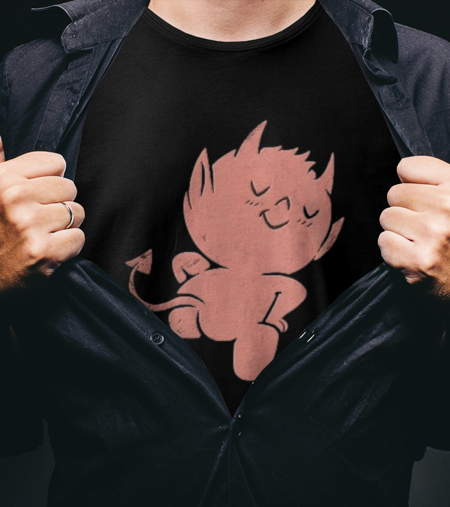 Mischievous Little Red Devil Cartoon Mooning With Distressed Texture T-Shirt