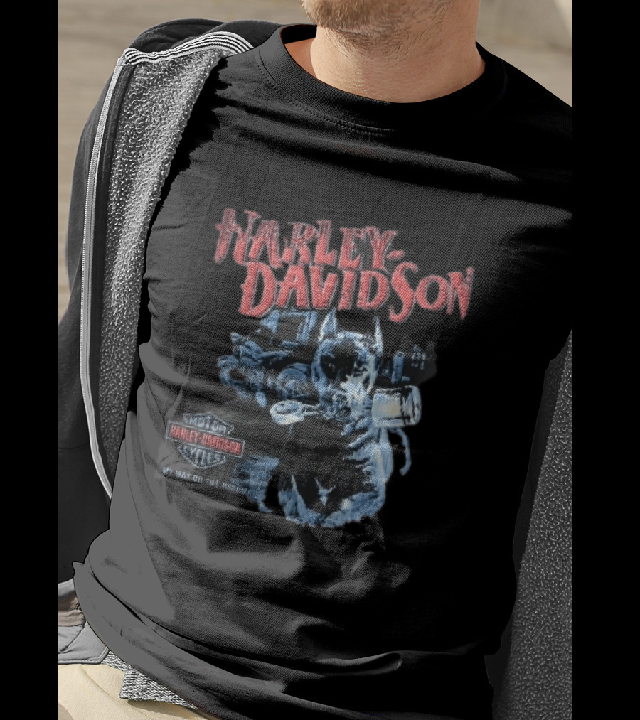 Harley Davidson My Way Or The Highway Dog Holding Piston Cycles T-Shirt