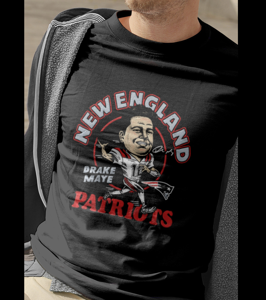 Drake Maye New England Patriots Caricature T-Shirt