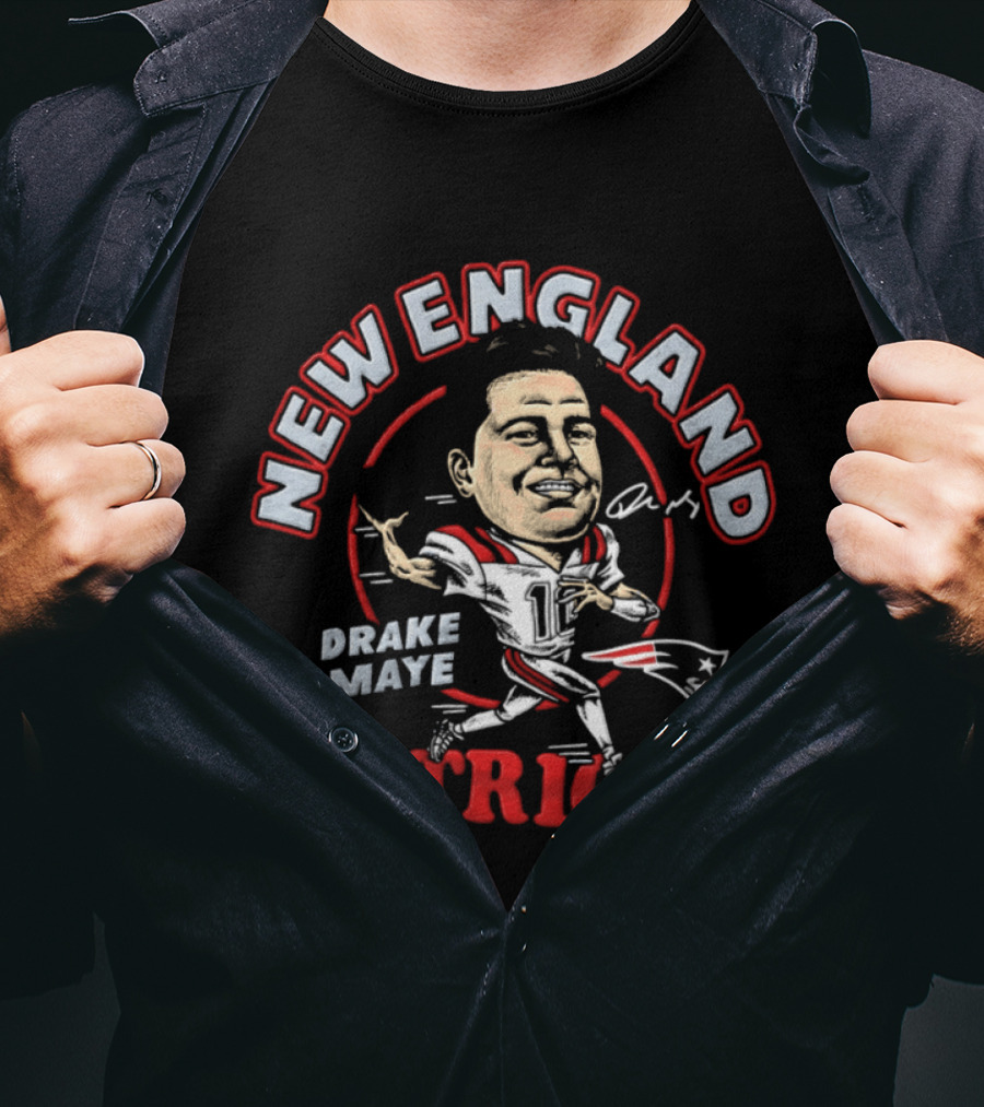 Drake Maye New England Patriots Caricature T-Shirt