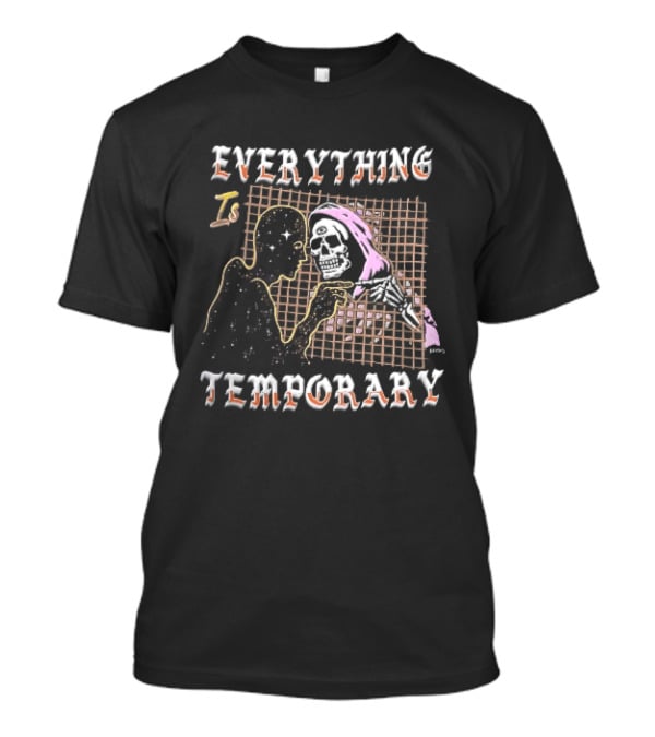 Everything Is Temporary Cosmic Skeleton Touching Fingers Grid T-Shirt