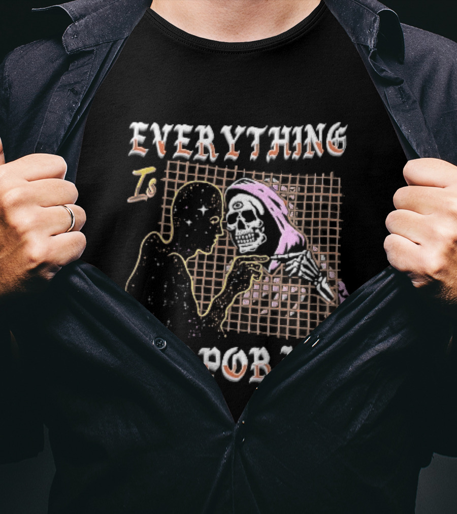 Everything Is Temporary Cosmic Skeleton Touching Fingers Grid T-Shirt