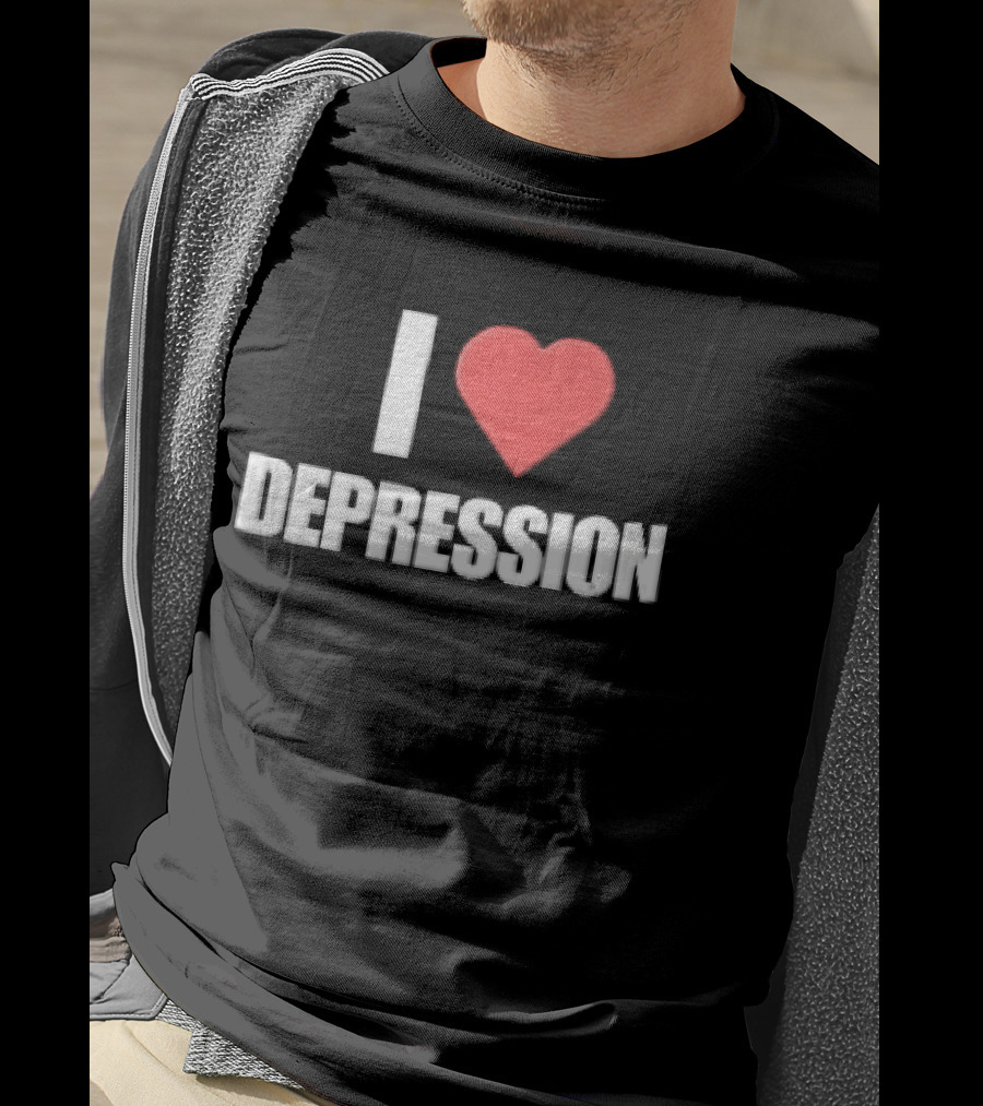 I Heart Depression White Text Red Heart Shape T-Shirt