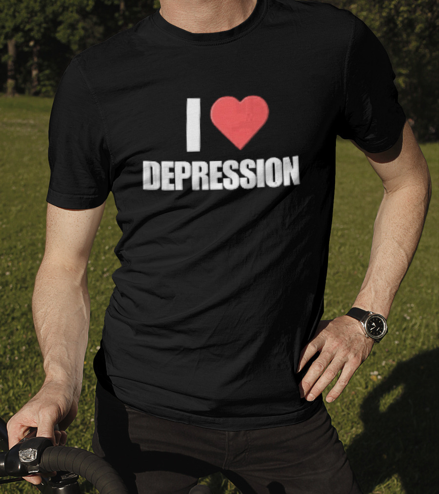 I Heart Depression White Text Red Heart Shape T-Shirt