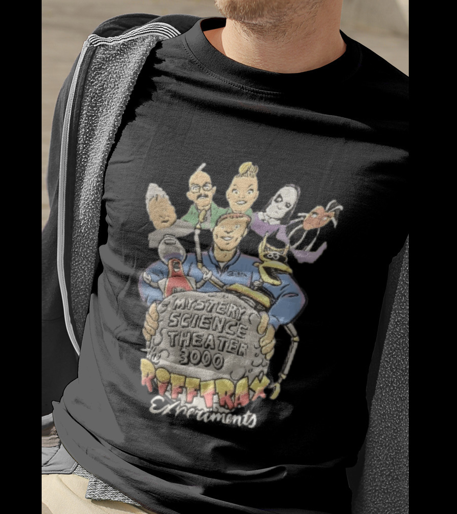 Mystery Science Theater 3000 Rifftrax Experiments Nelson Cartoon Caricature Host Robots Moon Rock T-Shirt