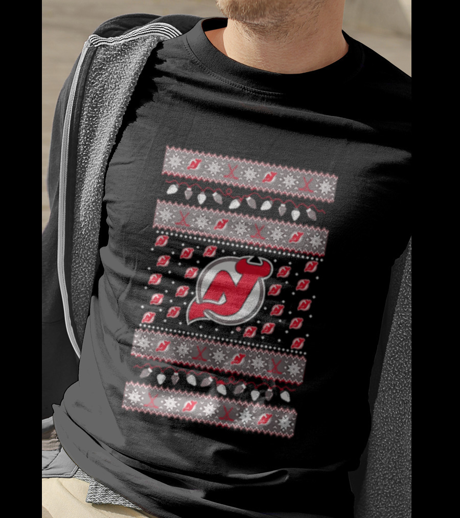 New Jersey Devils Christmas Holiday Lights T-Shirt
