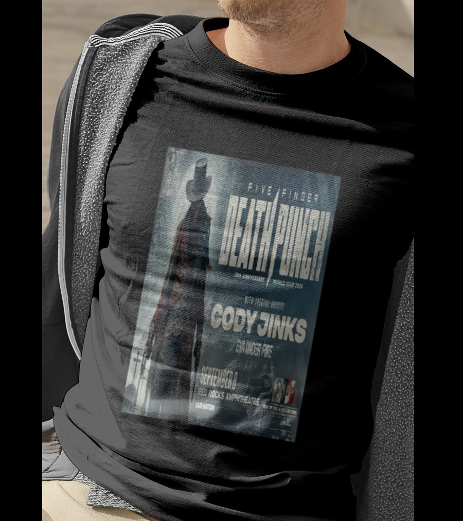 Five Finger Death Punch 20th Anniversary World Tour 2026 Red Rocks Amphitheatre September 8 Cody Jinks Eva Under Fire T-Shirt
