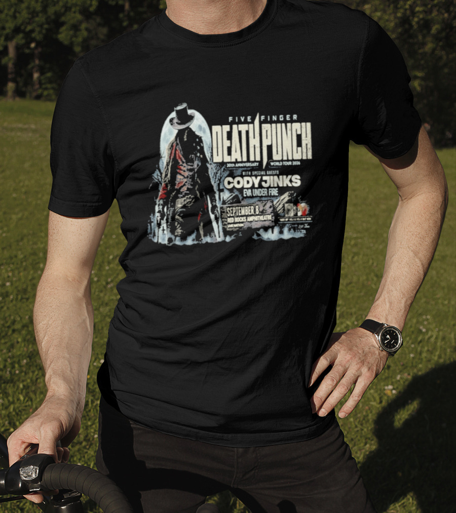 Five Finger Death Punch Red Rocks 20th Anniversary 2026 Cody Jinks Special Guest Denver CO T-Shirt