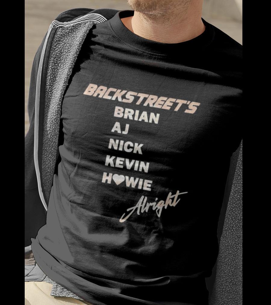 Backstreet's Brian AJ Nick Kevin Howie Alright Heart Cursive Gold T-Shirt