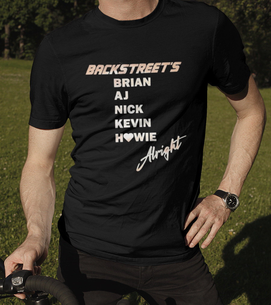 Backstreet's Brian AJ Nick Kevin Howie Alright Heart Cursive Gold T-Shirt