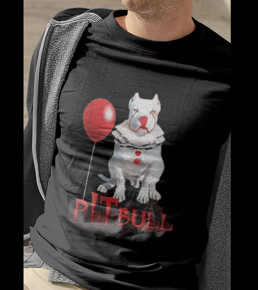 Pitbull Dog Pennywise Clown Red Balloon Distressed White T-Shirt