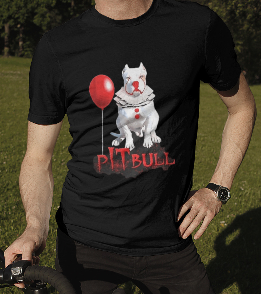 Pitbull Dog Pennywise Clown Red Balloon Distressed White T-Shirt